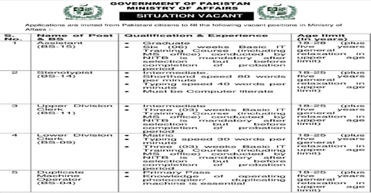 Ministry of Affairs Jobs 2020