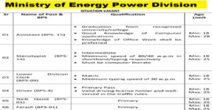 Ministry of Energy Power Division Jobs 2020